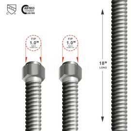 Highcraft GUXDT0118I GUXD-T01-18I 18 in. Lead Free Corrugated Stainless Steel Tube Connector for Water Heater 1 in. FIP, Durable, Maximized CorrosionResistance & Performance, 1 in. FIP X 1 in. FIP