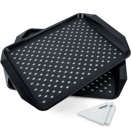 KAQAHIDO Large Non Slip Serving Tray with Grippy Dots, TV Lap Trays for Eating on Couch, Meal Serve for Dinner Breakfast, Rectangular Food Carrying for Plates, Glasses, Dishes, Set of 2, Black
