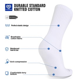 Closemate Mens Socks White Moisture Wicking Cushion Athletic Crew Socks Size 12-15 Women Cotton Calf Socks for Sport Running Hiking Basketball Work 6 Pairs(6 White, Size XL)