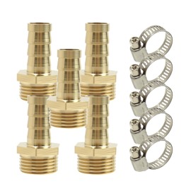 Pack of 5 Brass Hose Nozzle Straight, Hose Connectors 3/8 Inch BSP Male x 10 mm Hose Connector with 5 Pcs Clamps