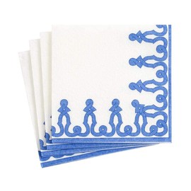 Caspari Dessin Passementerie Paper Linen Luncheon Napkins in Riviera Blue - 15 Per Package
