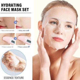 6Pcs 24K Gold Hyaluronic Acid Vitamin C Face Sheet Mask Set - Hydrating Korean Facial Gift with Serum