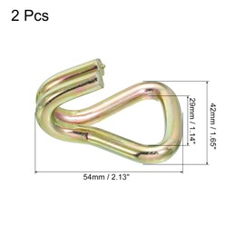 sourcing map Ratchet Double J Strap Hook Load 3306 Lbs Zinc Color for 1.1" Tie Down Strap Webbing Car Truck Trailer Pack of 2