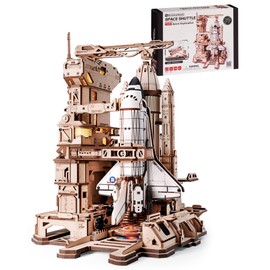 ROBOTIME 3D Space Shuttle Wooden Puzzle for Adults, Dynamic Rocket Launch Model Building Kits with Lights, AS Home Desktop Decoration for Men Gifts (446 Pieces,8 Hours Finished)