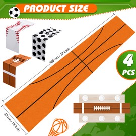 Oudain 4 Pcs Sports Theme Table Runner 72 x 13 Inch Baseball Football Soccer Basketball Birthday Party Runner Decorations for Kitchen Dining Home Soccer Birthday Party Decoration