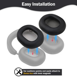 Ear Cushions Replacement Earpads Compatible with Sonos Ace Headphones with Memory Foam, Protein Leather& Internal Magnet (Black)
