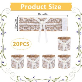 SUPERFINDINGS Pack of 20 Lace Napkin Rings Jute Napkin Holder Dining Table Accessories Farmhouse Rustic Jute Napkin Holder Wedding Christmas Dining Tables Decoration