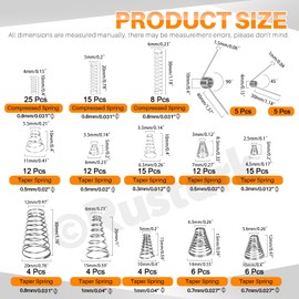 Rustark 148Pcs 15 Sizes Stainless Steel Conical Spring Compression Springs Assortment Set Cone Compression Spring Tower Pressure Spring Taper Spring