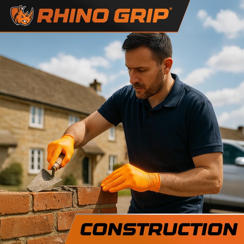 RHINO GRIP Nitrile Gloves - Disposable Gloves, Diamond Grip Orange