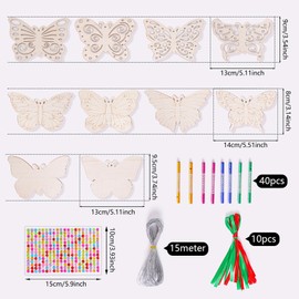 Werownsgso 10-Piece Butterfly Style Craft Set, Butterfly Wood Craft Set, DIY Wind Chime Craft Set with 40 Wind Chimes, Gifts for Birthday, Spring, Doodle, Garden End