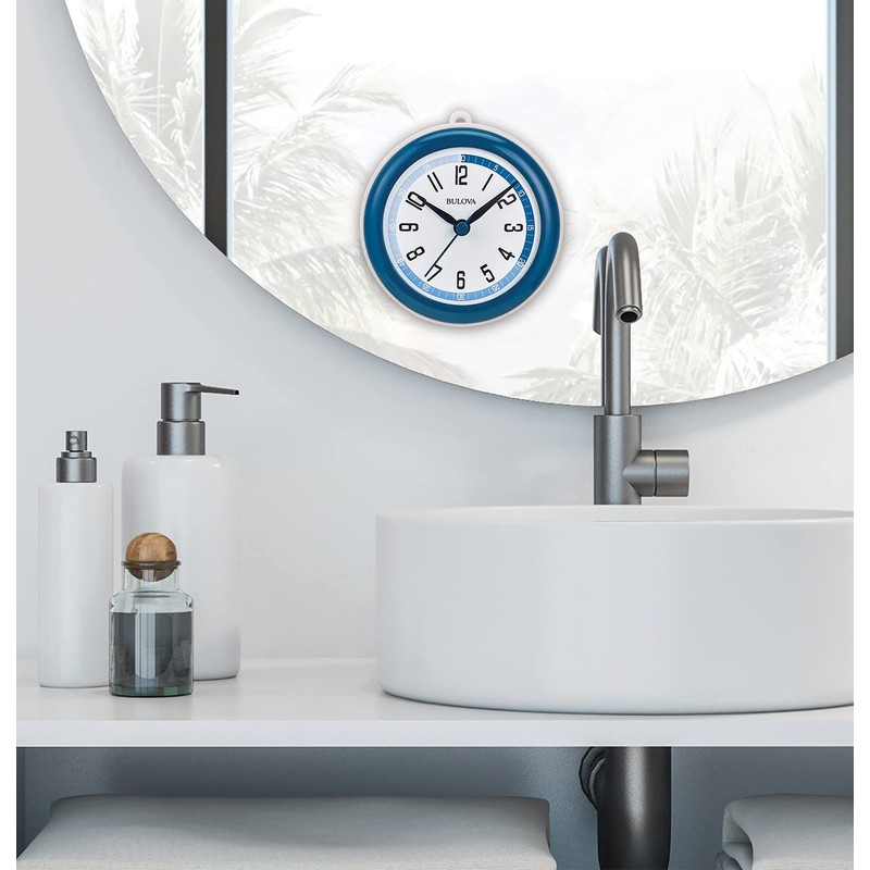 Bulova Clocks Model C4882 Shower Mate, Small, Blue and White