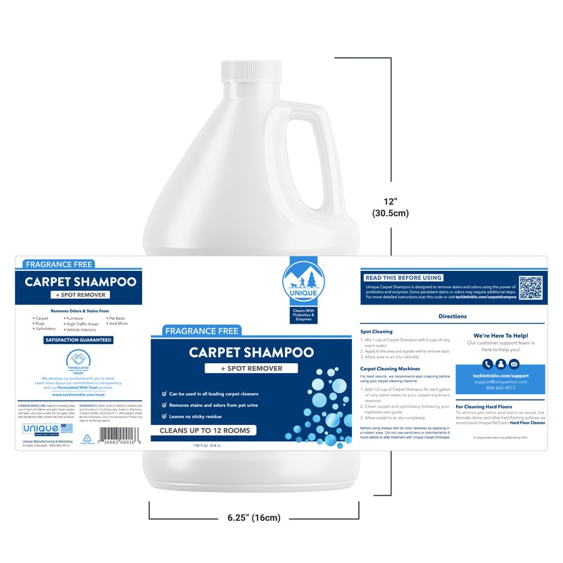 Unique Carpet Shampoo & Stain Remover, 128 oz - Pet