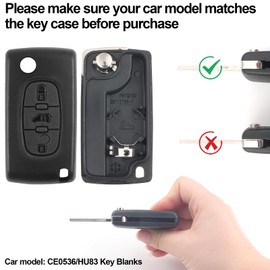 DXiongW Autoschlüssel Gehäuse 3 Tasten 0536 HU83 Kompatibel mit Citroen Berlingo Dispatch Peugeot Partner Expert Fiat Scudo Toyota ProAce Fernbedienung Schlüssel Gehäuse mit Batteriehalter und Schlitz