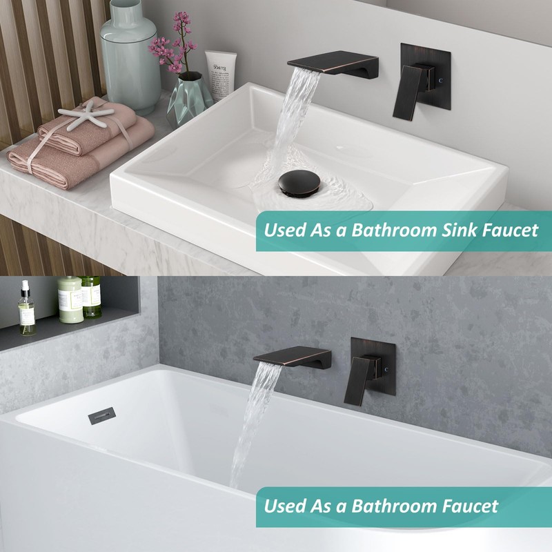 Aolemi Wall Mount Bathroom Faucet Waterfall Tub Filler, Single Handle