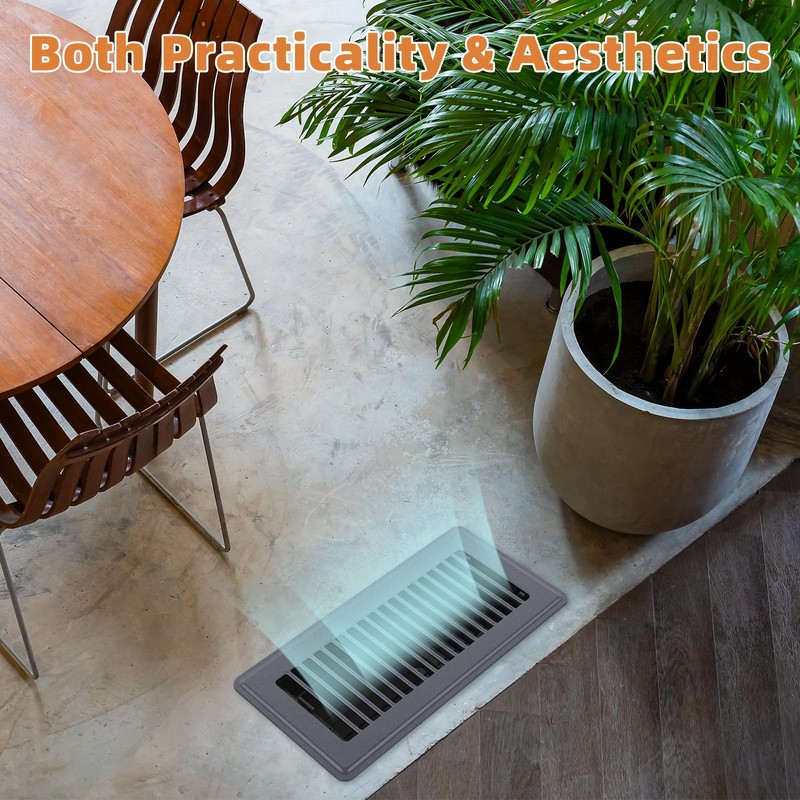 Floor Register 4 x 10-8 Pack Gray Floor Vents, Heavy-Duty