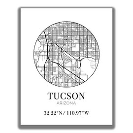 Tucson AZ City Street Map Wall Art - 11x14 UNFRAMED Modern Abstract Black & White Aerial View Decor Print with Coordinates. Makes a great Tucson-Themed Gift.