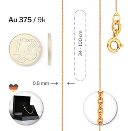 EDELIND Gold Chain Women's Men's Children Very Fine 0.8 mm Anchor Chain Round Necklace Women's Real Gold 333/585/375/750 Yellow Gold Stylish Elegance Gifts for Women, 9ct Yellow Gold