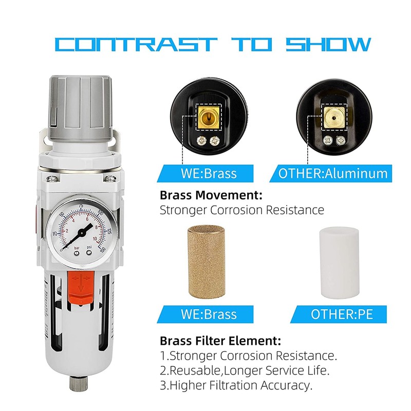 NANPU 3/8" NPT Compressed Air Filter Regulator Combo Piggyback, Semi-Auto