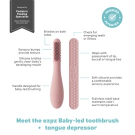 ezpz Baby-Led Toothbrush (3 Months + Sage) - 100% Silicone Infant Toothbrush with Sensory Bumps - Cleans Gums+New Teeth - Improves Hand to Mouth Coordination+Self-Feeding Skills - 1 Count (Pack of 1)