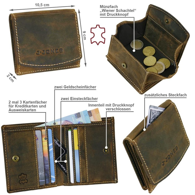 J.Jones Men's Genuine Leather Wallet Viennese Box or Dollar Clip