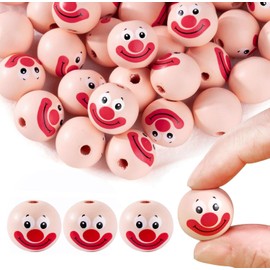 Barlone Wooden Balls with Face 20 mm, Pack of 20 Wooden Beads with Face, Smiling Face Wooden Balls with Hole, Natural Round Wooden Balls for Worry Worms, DIY Jewellery Making Crafts