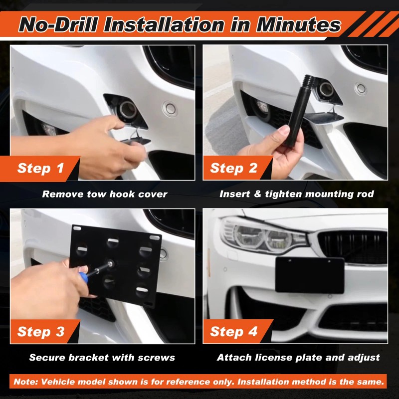 GEARZAAR Bumper Tow Hook License Plate Mount Bracket Holder For