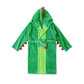 LOLANTA Kids Robe Boys Girls Dinosaur Plush Fleece Hooded Bathrobe with Belt Animal Soft Sleepwear(Green,M/6-8Y)
