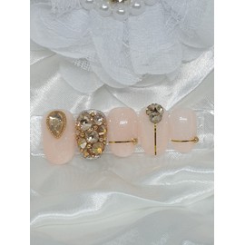Light pink gold handmade nail tips - Short straight nose pin / 연핑크골드 수제네일팁 - 숏일자형코핀