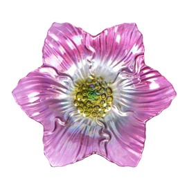 Outdoor Bird Bath Glass Birdbath Garden Birdfeeder with Metal Stake Pink(Height:26inch)