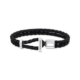 THOMAS SABO A2148-682-11 Unisex Leather Bracelet Double in Black Silver 925 Sterling Silver Blackened Leather, Sterling Silver
