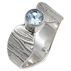 JEWELSTREZORO Blautopas Edelstein Bandring Männer & Frauen Bandring Bandring 925 Sterling Silber Bandring Geschenkartikel Handarbeit TSR113D_57 (18.1)
