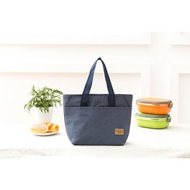 Vinsani Insulated Tote Canvas Thermal Lunch Bag Reusable Portable Cooler Bag Lightweight Convenient Foldable for Work School Picnic Office Adults & Kids - Blue