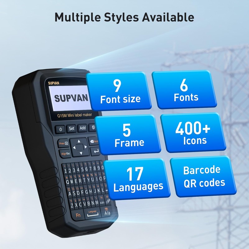 SUPVAN G15M Mini Portable Label Maker Machine, Rechargeable 1200mAh Battery