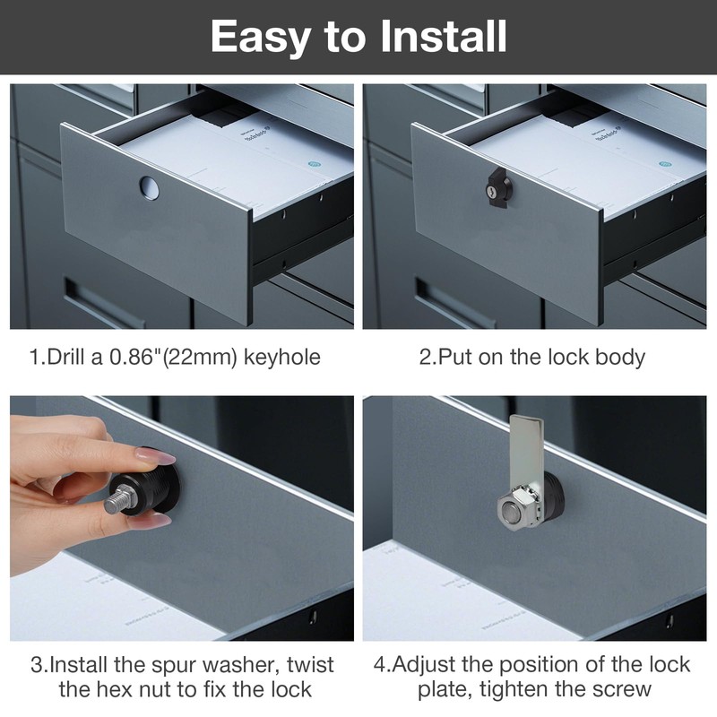 5/8 Inch Black Toolbox Lock with Keys, Cabinet Locks Keyed