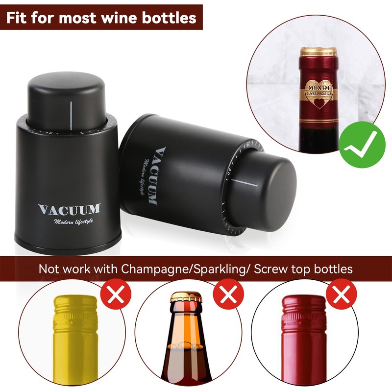 [2 PACK] Wine Bottle Stoppers,Real Vacuum Stoppers,Reusable Wine Preserver,Wine Corks