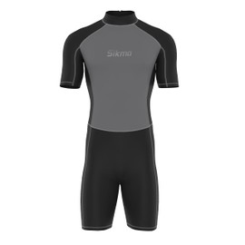 Sikma Men’s Wetsuit 3mm Neoprene Surfing Diving Suit Short Sleeves Back Zip Flexible and Comfortable Perfect for Swimming, Scuba Diving, Snorkeling (Black/Grey, Medium)