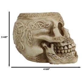 Ebros Gift Day Of The Dead Celtic Tribal Tattoo Skull Pen Holder Figurine 4.5" L Office Desktop Ossuary Skull Head Stationery Holder
