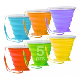 Mafab 5 Pieza Vaso De Silicona Plegable Con Tapa Y Correa Portátil