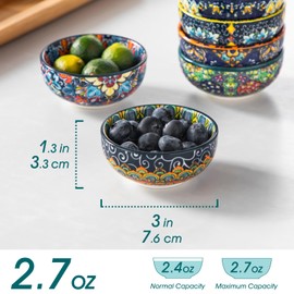 vancasso SIMI 2.7 Oz Ceramic Dipping Bowls Sets of 6, Bohemian Small Bowls for Sauce, 3 Inch Mini Appetizer Plates for Soy Sauce, Sushi, Condiments & Side Dishes, Microwave & Dishwasher Safe
