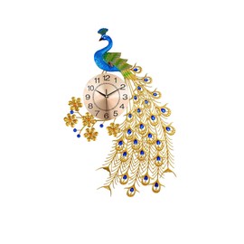 FMTAD Large Peacock Wall Clock for Living Room Decor,Mid Century Decorative Big Wall Clocks Non-Ticking Silent Luxury Peacock Clock for Dining Room Bedroom