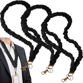 3 Pack Black Scrunchie Lanyards for ID Badges and Keys, Retractable Keychain Necklace with Clip for Teachers, Nurses, School, Office Use - Stretchy and Adjustable