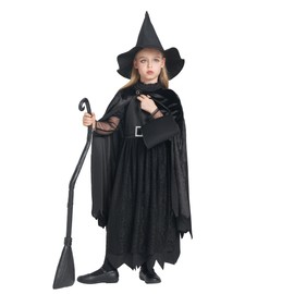 IKALI Girls Black Witch Costume Classic Black Witch Dress up for Toddlers Kids 4-6 Years