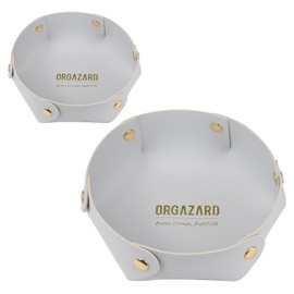 ORGAZARD Valet Tray Desktop Storage Organizer, 2 Packs, Premium PU Leather, Portable Decorative Bowl for Keys Jewelry Makeup Watches, Perfect for Entryway Table Nightstand Dresser Grey White