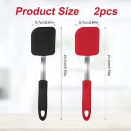 2pcs Small Silicone Spatula, Mini Silicone Spatula Turner Heat-Resistant Scratch Flipper Baking Utensil for Fish, Eggs, Pancakes, Wok (Black, Red)
