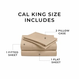 Peru Pima 415 Thread Count Percale California King Sheet Set - 100% Peruvian Pima Cotton, 4 Piece (Flat, Fitted, 2 Pillowcases) - Cooling, Crisp, Deep Pocket, Hotel Quality Bedding - Latte
