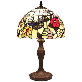 BIEYE L11407 Butterfly Tiffany Style Stained Glass Table Lamp Night Light with 12 inch Wide Handmade Lampshade for Coffee Table Bedside Bedroom Living Room, 18 inch Tall