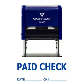 Pacific Stamp and Sign PAID CHECK w/ DATE CK# Line Self Inking Rubber Stamp - X-Large - 7/8" x 2-1/4", Blue