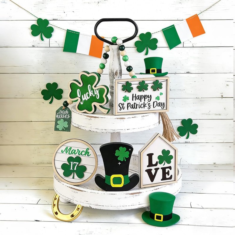 DIYDEC 6Pcs St.Patrick's Day Table Decoration Luck Shamrocks Wooden Signs