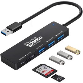 5-Ports USB 3.0 Hub for Laptop, DUOYHIEL USB Multiport Hub with SD Micro SD Card Reader, USB Splitter Adapter for 2 Camera Memory Card Read and 3 USB Ports for PC Desktop/MacBook/Keyboard etc(6 inch)