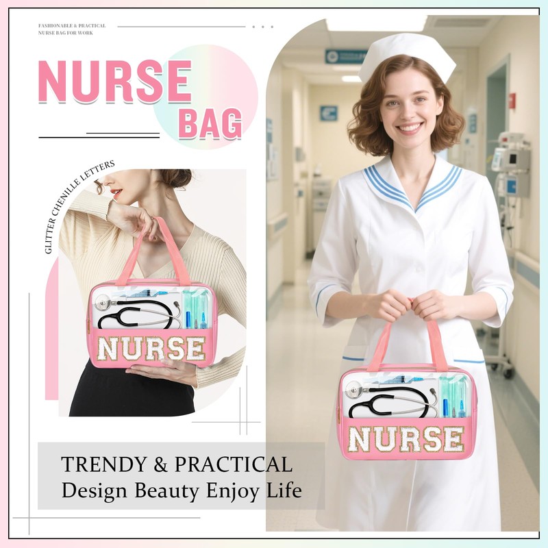 Nurses Week Gifts Chenille Letter Clear NURSE Makeup Bag for